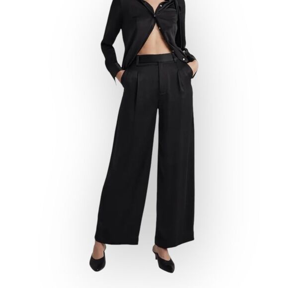 Madewell Harlow Silk Black Wide-Leg Trousers - Picture 1 of 16